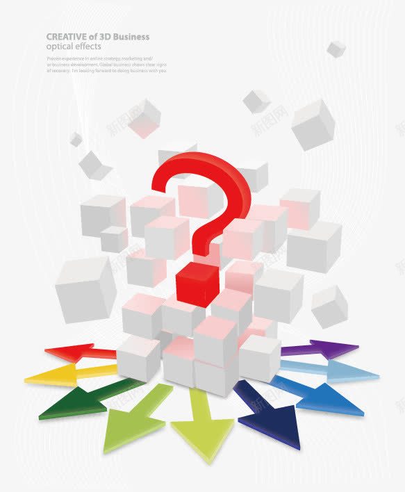 立体插画png免抠素材_88icon https://88icon.com 3D 商务插画 小方块 平面设计 广告设计 彩色 立体 箭头 问号