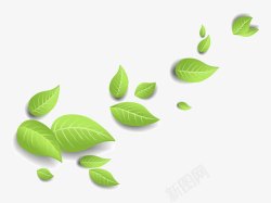 惊蛰PNG元素飘着的茶叶手绘春天绿叶飘零绿色高清图片