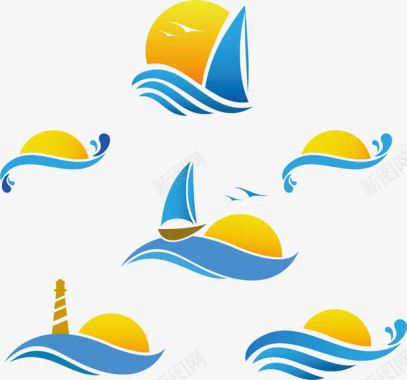 帆船太阳和大海图标图标