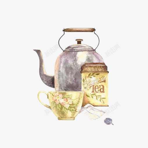 复古茶壶png免抠素材_88icon https://88icon.com 卡通 手绘 插画 欧式 水壶 茶叶 茶壶 茶杯 西方茶壶