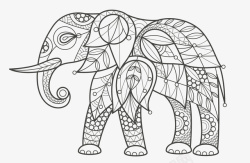 长鼻子大象大象黑白图腾线稿矢量图高清图片