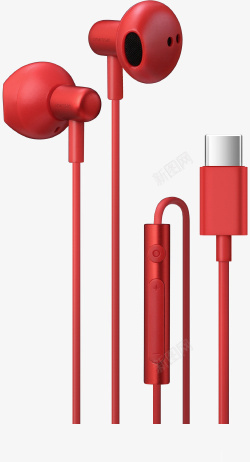 立体字样式实物红色线控耳机高清图片