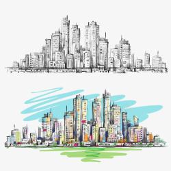 城市手绘剪影素材