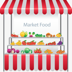 菜市卖蔬菜水果的摊位矢量图高清图片