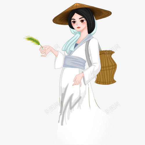 白色可爱装饰采茶女png免抠素材_88icon https://88icon.com 卡通人物 古风人物 古风装饰 彩色底纹 茶叶制作 装饰图 设计图 采茶姑娘