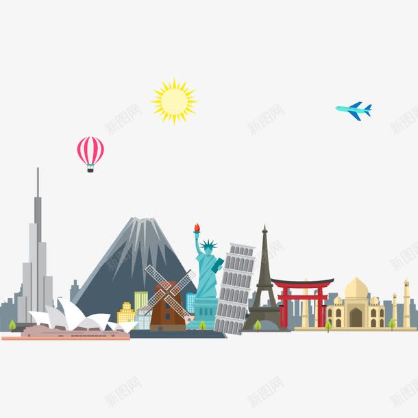 城市风景建筑png免抠素材_88icon https://88icon.com 国外建筑 建筑 旅游 火山 热气球