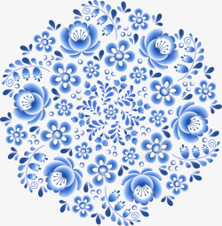 中国风蓝色青花瓷花纹素材