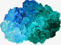 蓝色青山绿水画创意云朵油漆画高清图片