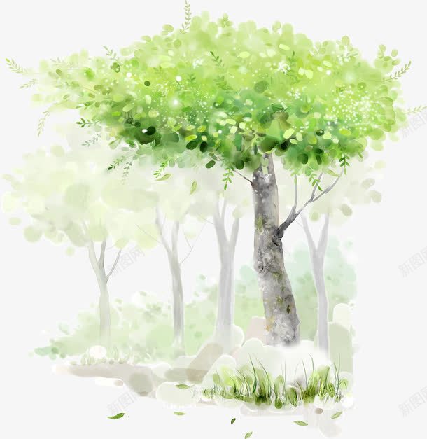 绿色手绘森林大树png免抠素材_88icon https://88icon.com 大树 森林 绿色