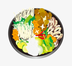 卡通手绘青菜金针菇美食素材