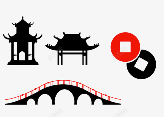 插画风景古典中国风文艺装饰广告图标图标