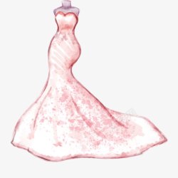 红色手绘水彩婚纱插画素材