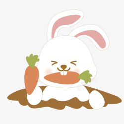 白色手绘兔子吃胡萝卜元素素材