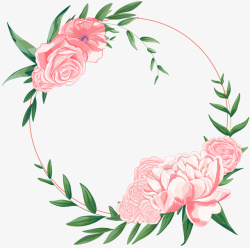 花卉边框创意优惠券手绘粉色植物叶子圆环边框高清图片