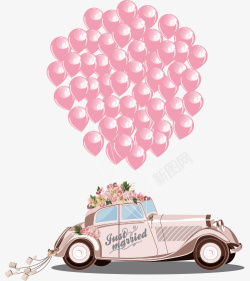婚礼邀请卡装饰粉色婚礼气球花车高清图片