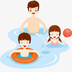 儿童游泳池父亲和孩子游泳插画矢量图高清图片