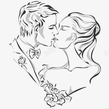 手绘装饰插图婚礼上亲吻的新人图标图标