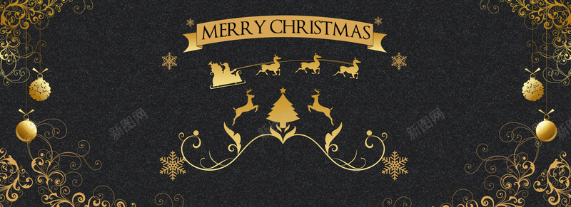 圣诞节嗨皮黑色简约bannerpsd设计背景_88icon https://88icon.com 圣诞老人 圣诞节 文艺 欧式 漂浮 简约 花纹 雪橇 雪花 麋鹿 黑色