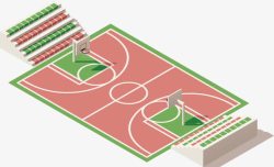 手绘篮球场立体3D地标建筑篮球场元素高清图片