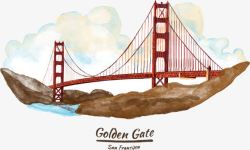 美国旅游水彩手绘美国加州旧金山金门大桥高清图片