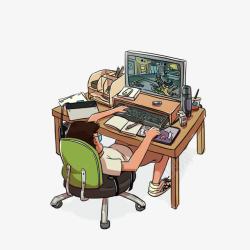 玩电脑的人卡通瘫坐在椅子上玩电脑游戏的男高清图片