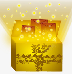 金色花纹发光红包的魔法宝盒素材