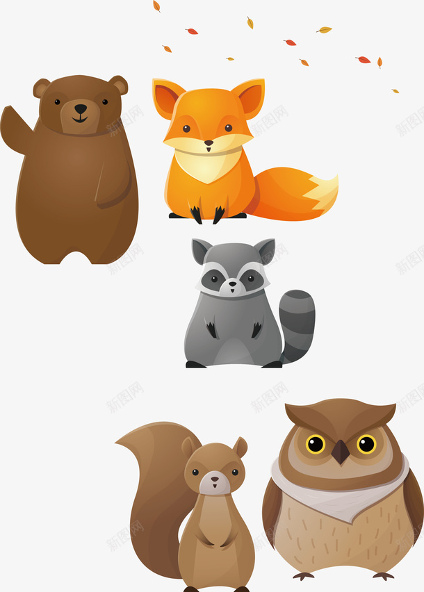 卡通动物png免抠素材_88icon https://88icon.com png图形 png装饰 动物 卡通 大熊 狐狸 猫头鹰 袋鼠 装饰