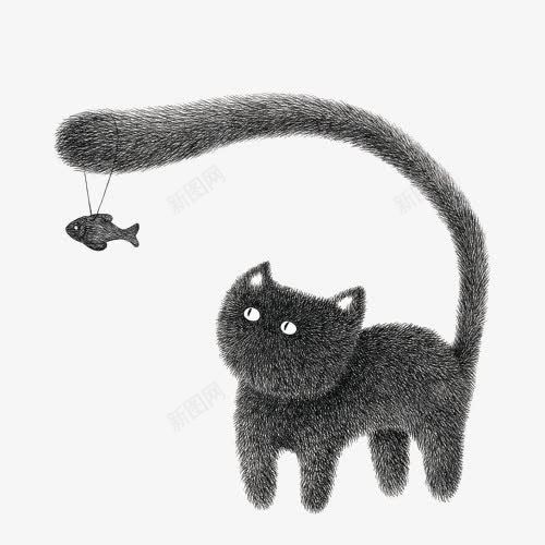 小鱼和小猫png免抠素材_88icon https://88icon.com 创意 动物 卡通 寓意 尾巴 手绘 猫 鱼 黑色