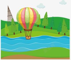 飞跃小河的热气球素材