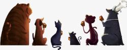 猫吃猫草卡通动物背影高清图片