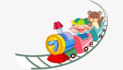 卡通手绘儿童玩具小火车上小孩子素材