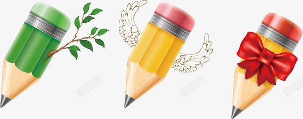 卡通铅笔png免抠素材_88icon https://88icon.com 创意 学习用品 平面设计 彩色卡通 文具 校园元素 翅膀 蝴蝶结 铅笔