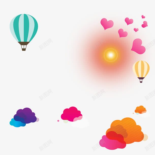 粉色现代海报装饰png免抠素材_88icon https://88icon.com 云朵 光线 卡通 彩色 扁平化 海报 海报装饰 热气球 爱心 现代 粉色 装饰
