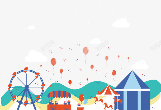 卡通创意儿童乐园海报背景psd免抠素材_88icon https://88icon.com 儿童乐园 创意设计 卡通 娱乐 帐篷 摩天轮 气球