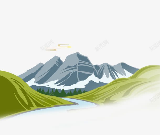 绿色卡通高山流水png免抠素材_88icon https://88icon.com 卡通 大自然 山脉 森林 河流 绿色 青山绿水 高山