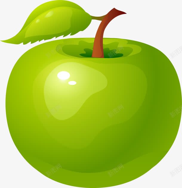 手绘绿色苹果png免抠素材_88icon https://88icon.com 叶子 手绘 水彩 水果 渐变 绿色 苹果 质感