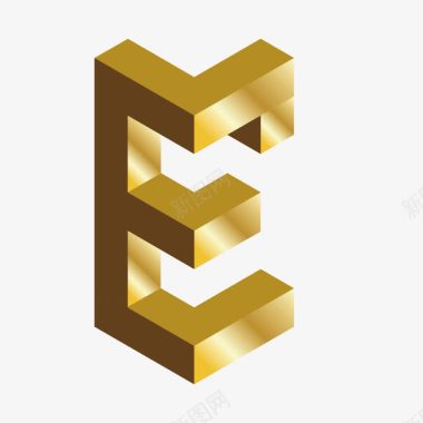 金色个性化字体金色c4d立体效果艺术英文字母E图标图标