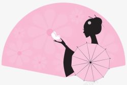 日式油纸伞简约手绘和风女性剪影高清图片