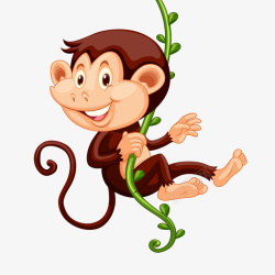 草坪上的猴子卡通藤蔓上的猴子高清图片