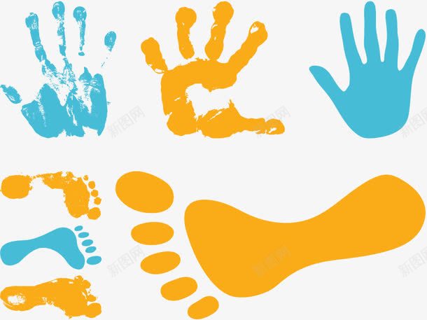 脚印手掌印矢量图ai免抠素材_88icon https://88icon.com 彩色 手掌 掌印 橙色脚印 矢量图 脚印