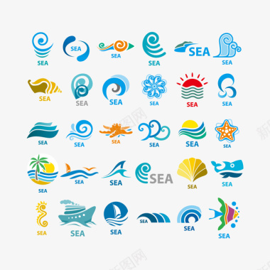 海洋标签波浪海洋标签元素图标图标