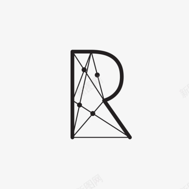 多彩圆点黑色线条抽象字母R矢量图图标图标