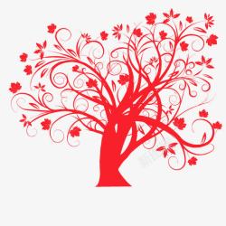 红色卷曲花纹大树剪纸背景素材