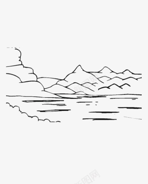 手绘山水风景背景手绘山水画图标图标