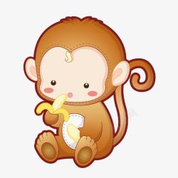 卡通手绘树上的小猴子手绘吃香蕉小猴子高清图片