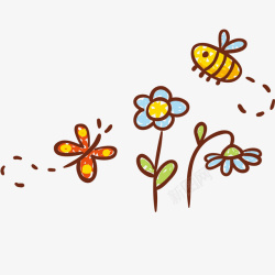 招蜂引蝶卡通春天的花卉和昆虫矢量图高清图片