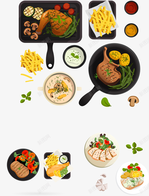 手绘西餐鸡腿牛排美食矢量图ai免抠素材_88icon https://88icon.com 吃个鸡腿吧 手绘美食 烤鸡 美味牛排 西餐鸡腿 鸡软骨 矢量图