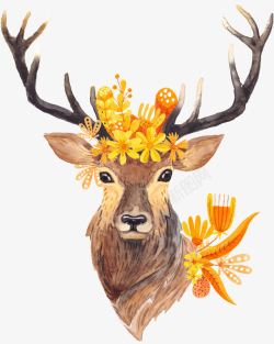 驯鹿鹿角手绘驯鹿带花头像高清图片