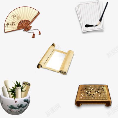 书画png免抠素材_88icon https://88icon.com 书画 扇子 棋盘 毛笔 画轴