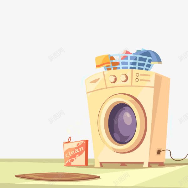 洗护用品png免抠素材_88icon https://88icon.com 地板 洗衣机 洗衣篮子 洗衣粉 脏衣服
